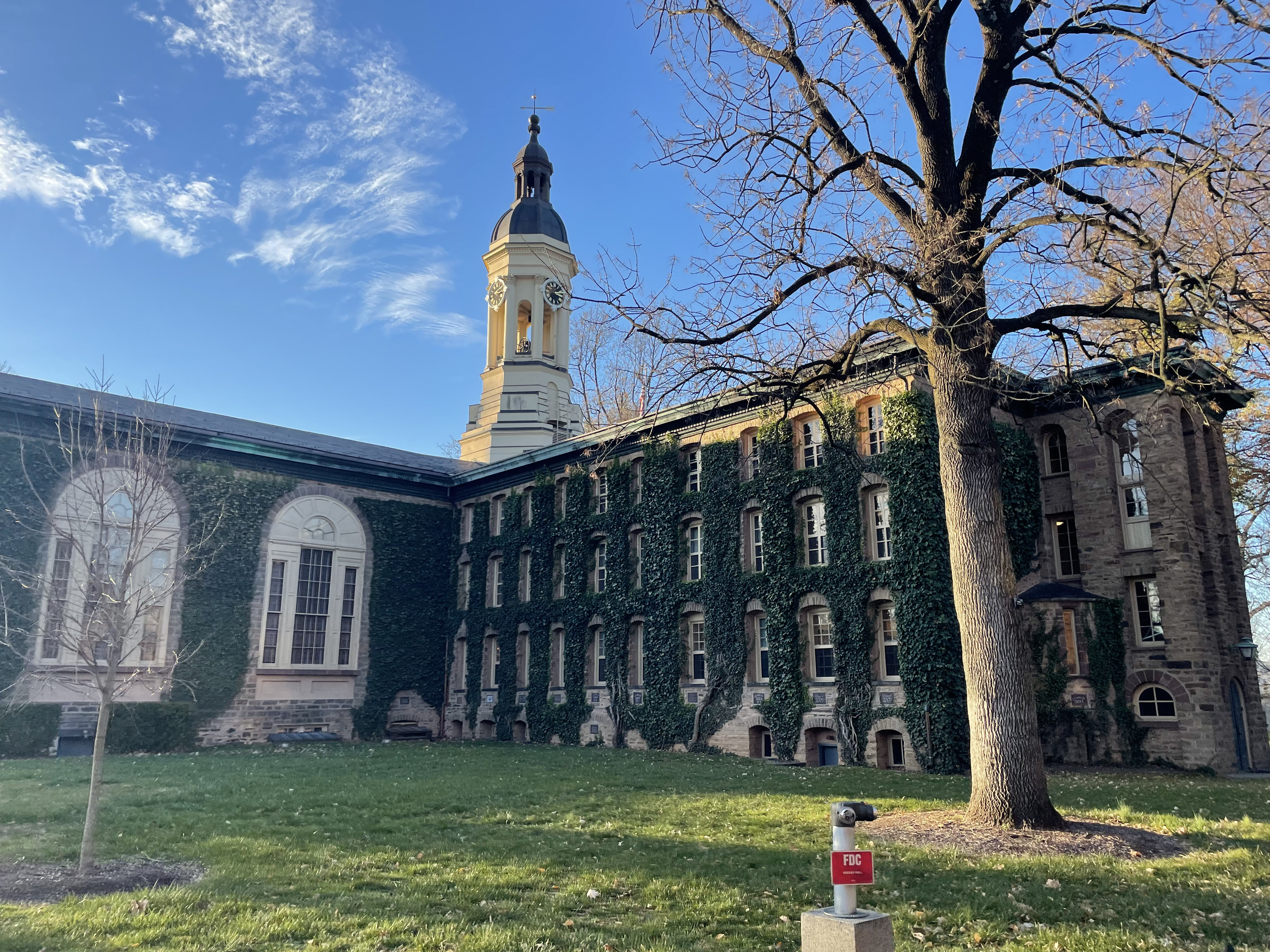 Side view of Nassau Hall at Princeton University.