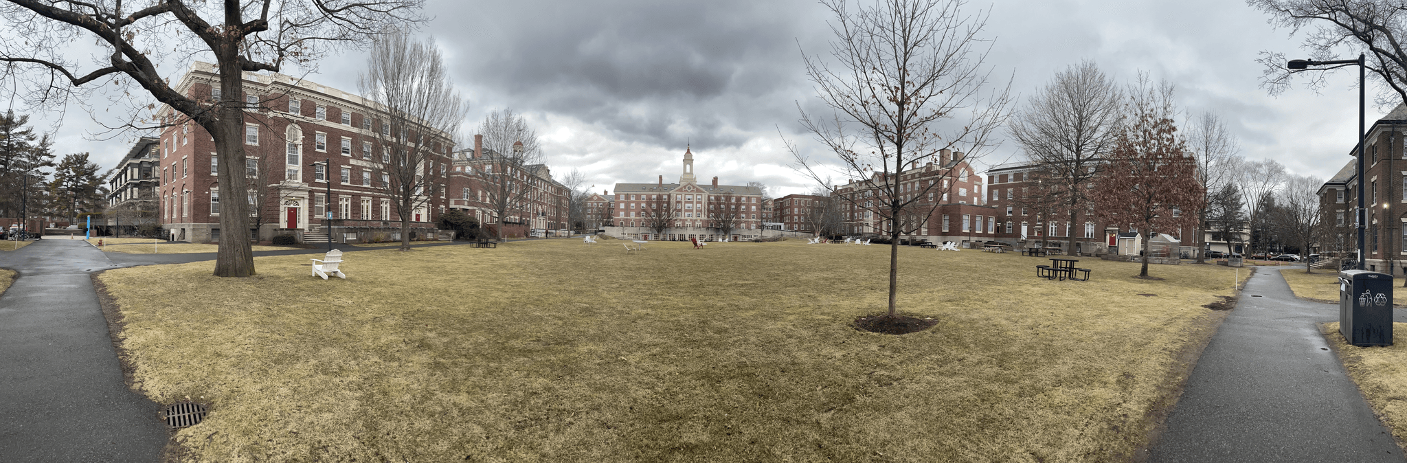 Panorama of the Radcliffe Quadrangle at Harvard University.