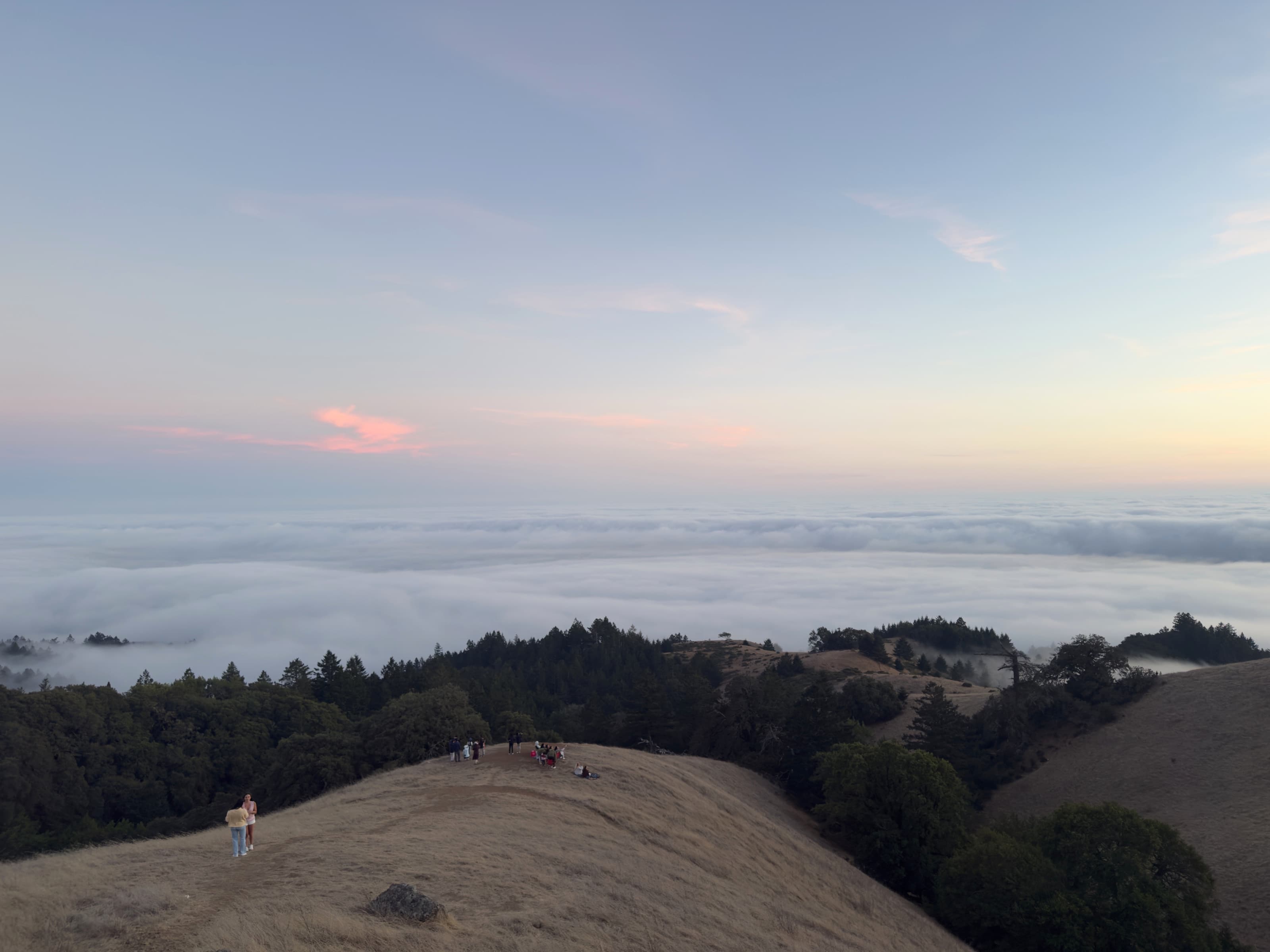 A blanket of marine fog below Trojan Point at dusk.